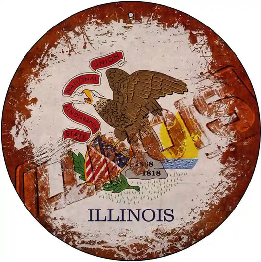Illinois Rusty Stamped Novelty Metal Circular Sign