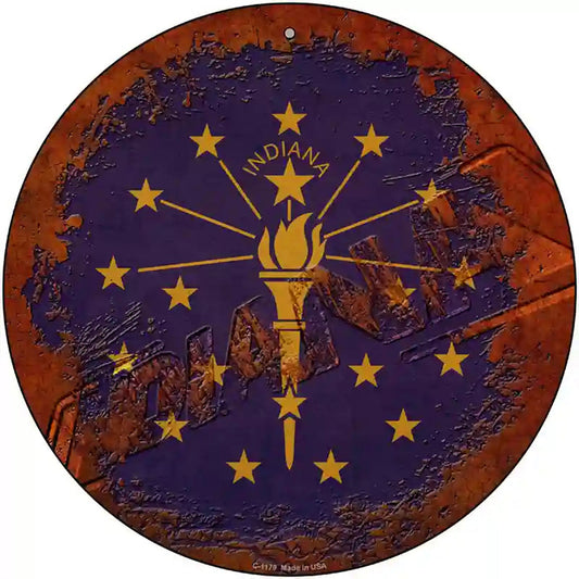 Indiana Rusty Stamped Novelty Metal Circular Sign