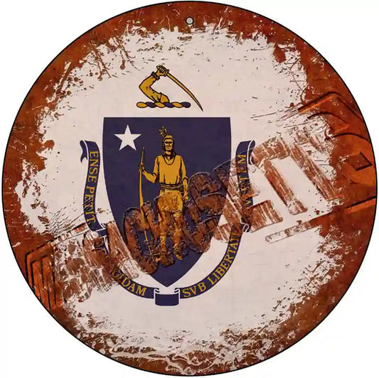 Massachusetts Rusty Stamped Novelty Metal Circular Sign
