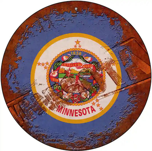 Minnesota Rusty Stamped Novelty Metal Circular Sign