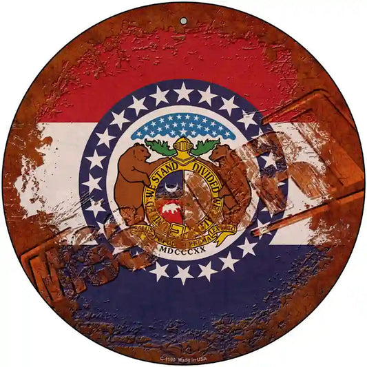 Missouri Rusty Stamped Novelty Metal Circular Sign