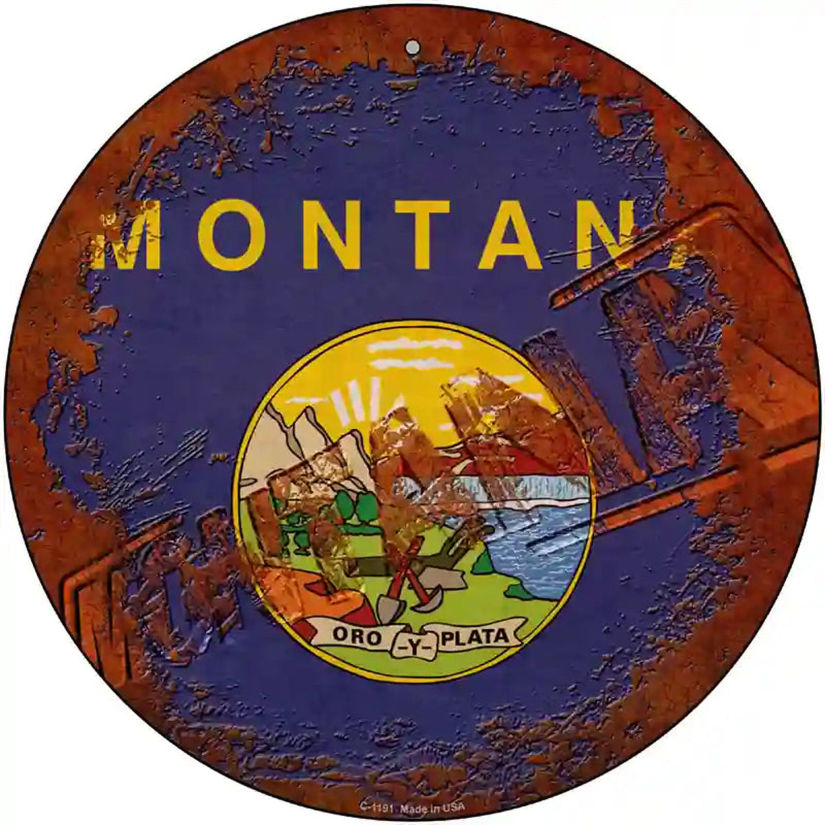 Montana Rusty Stamped Novelty Metal Circular Sign
