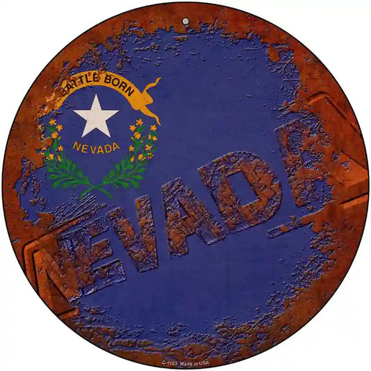 Nevada Rusty Stamped Novelty Metal Circular Sign