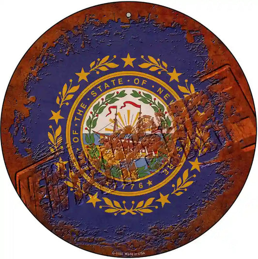 New Hampshire Rusty Stamped Novelty Metal Circular Sign