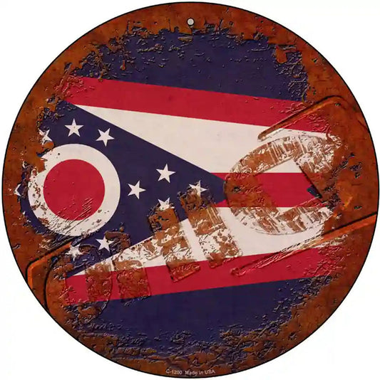 Ohio Rusty Stamped Novelty Metal Circular Sign