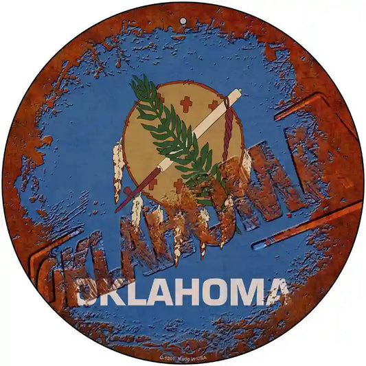 Oklahoma Rusty Stamped Novelty Metal Circular Sign