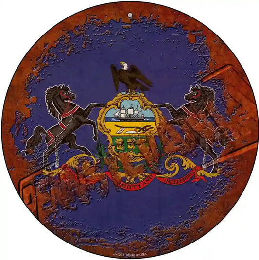 Pennsylvania Rusty Stamped Novelty Metal Circular Sign