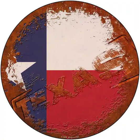 Texas Rusty Stamped Novelty Metal Circular Sign
