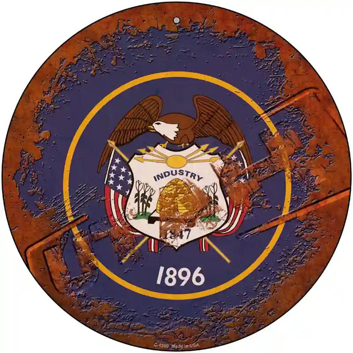 Utah Rusty Stamped Novelty Metal Circular Sign