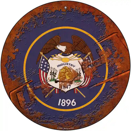 Utah Rusty Stamped Novelty Metal Circular Sign