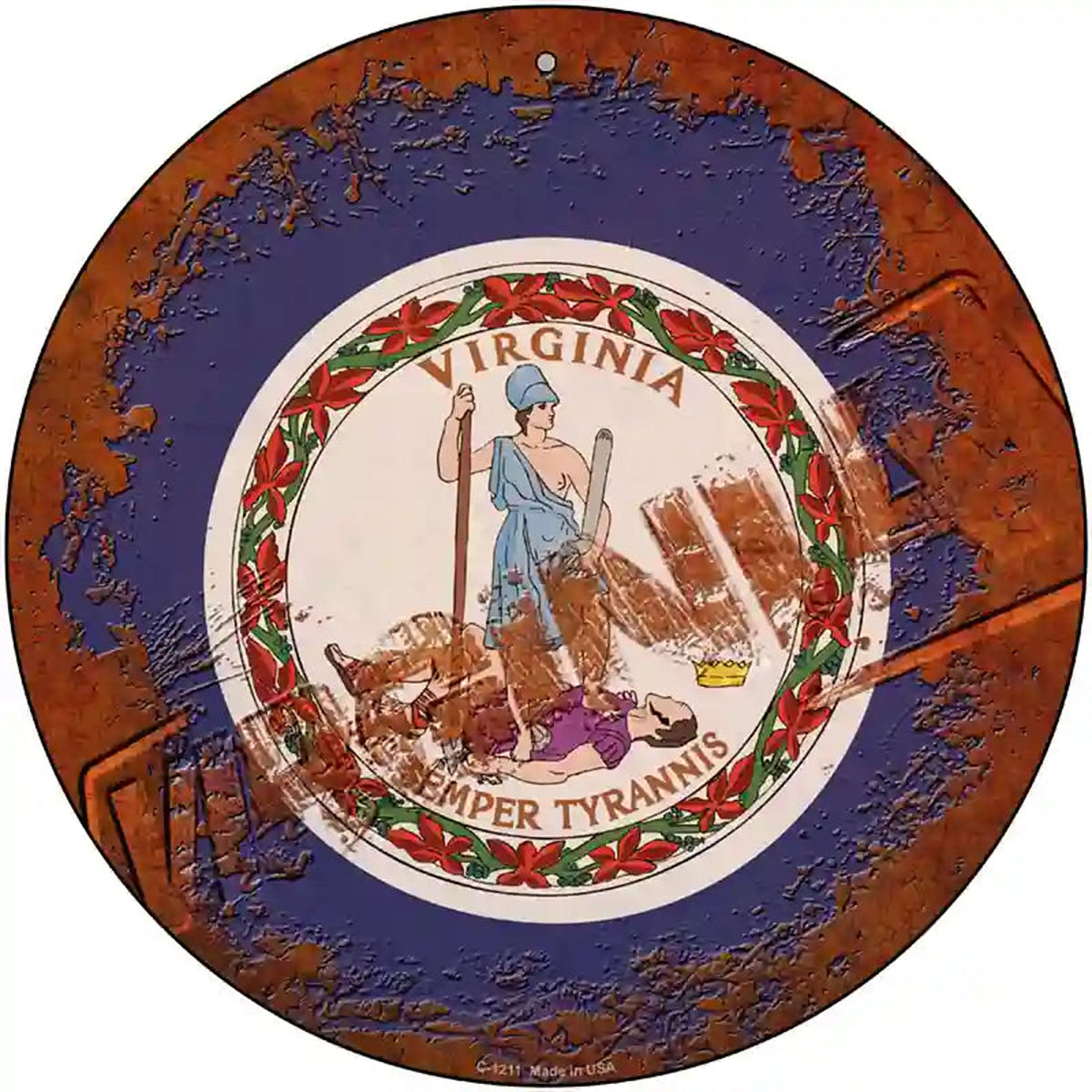 Virginia Rusty Stamped Novelty Metal Circular Sign