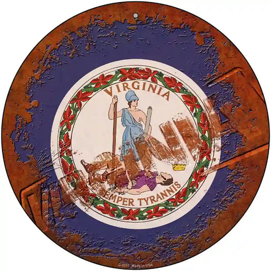 Virginia Rusty Stamped Novelty Metal Circular Sign