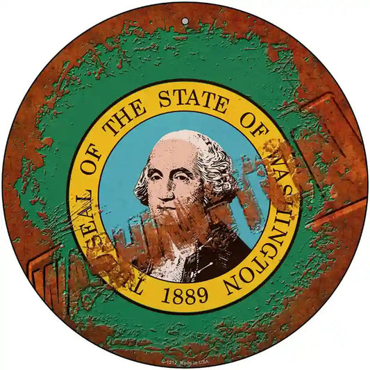 Washington Rusty Stamped Novelty Metal Circular Sign