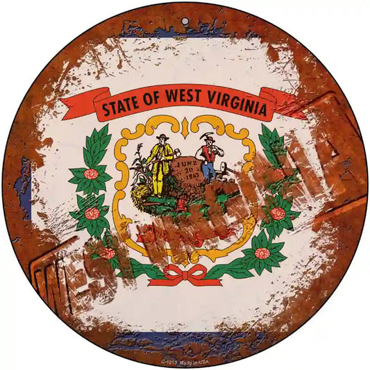 West Virginia Rusty Stamped Novelty Metal Circular Sign