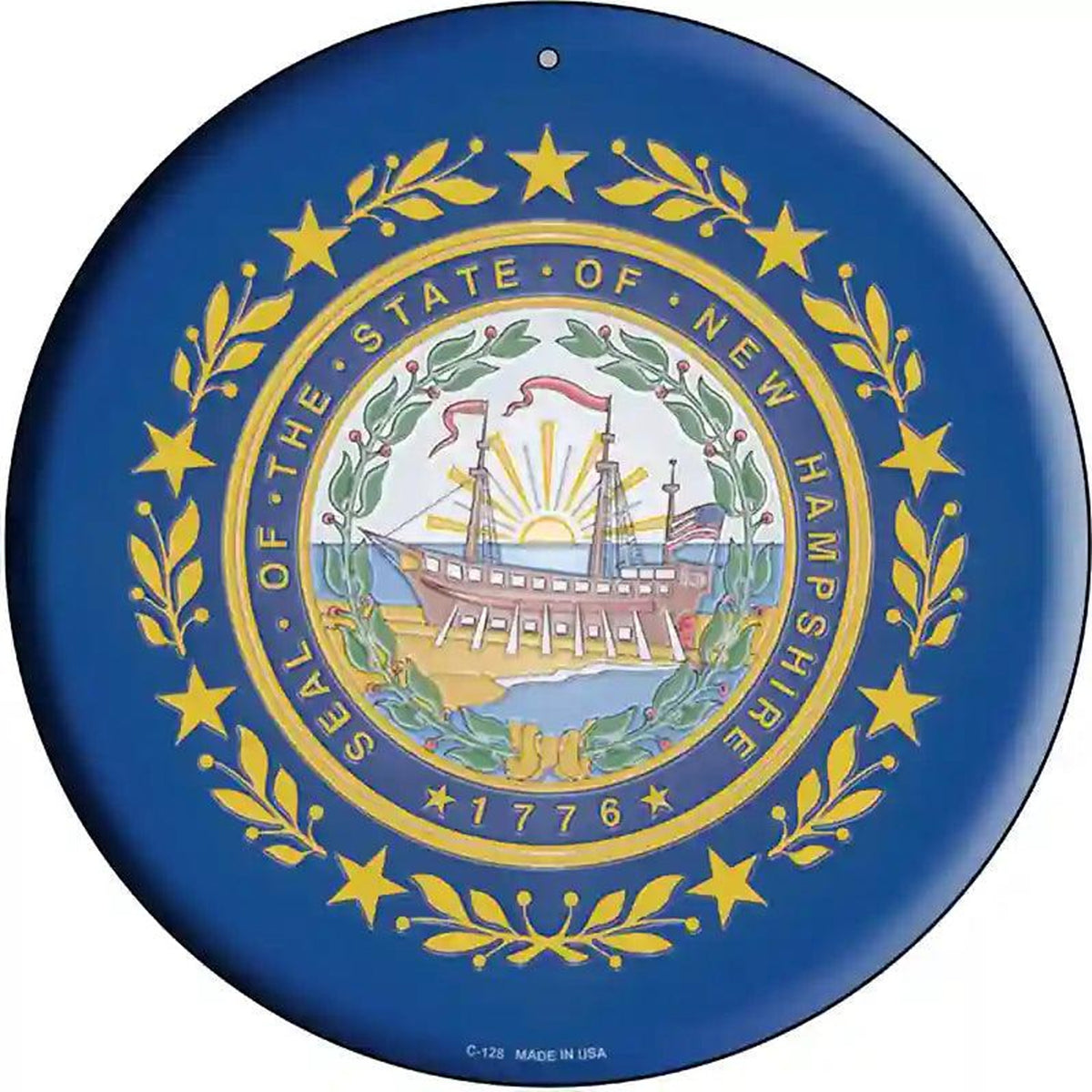 New Hampshire State Flag Metal Circular Sign