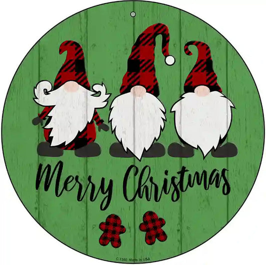 Merry Christmas Gnomes Novelty Metal Circular Sign