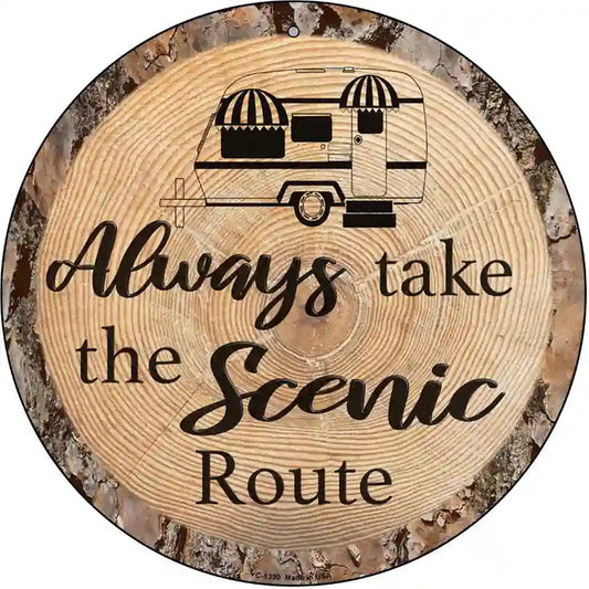 Scenic Route Novelty Metal Circular Sign