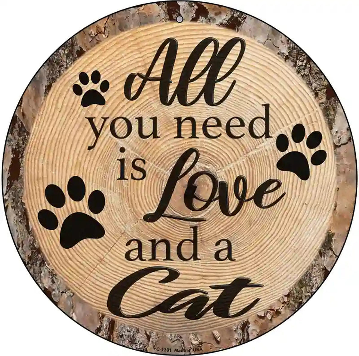 Love and a Cat Novelty Metal Circular Sign