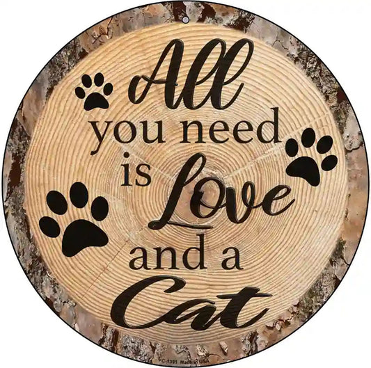 Love and a Cat Novelty Metal Circular Sign