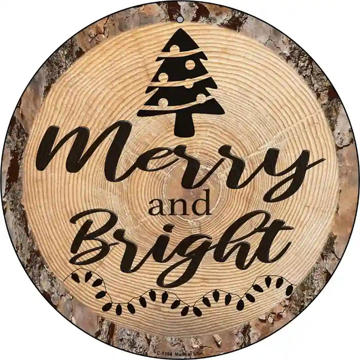 Merry and Bright Novelty Metal Circular Sign