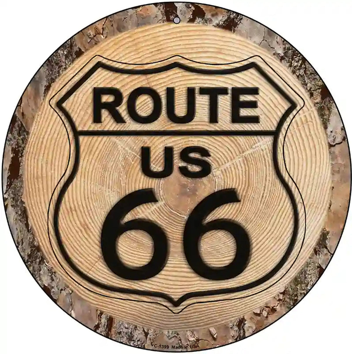US Route 66 Wood Novelty Metal Circular Sign