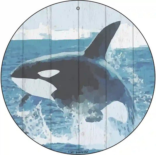 Whale Out of Water Novelty Metal Circular Sign