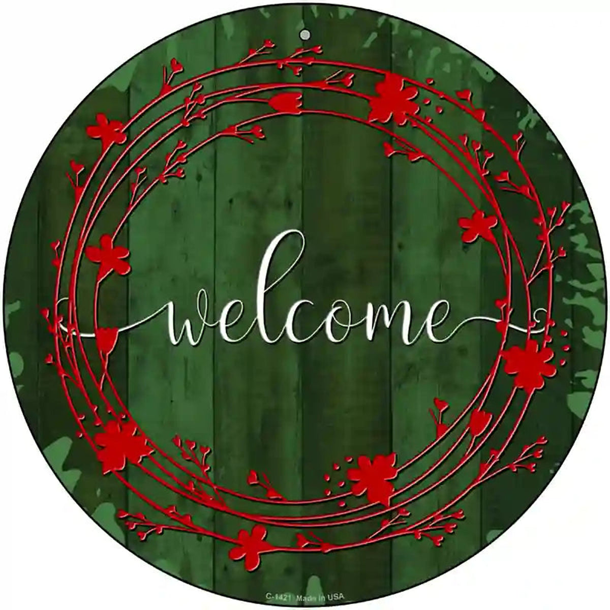 Welcome Wreath Novelty Metal Circular Sign