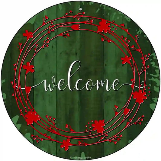 Welcome Wreath Novelty Metal Circular Sign