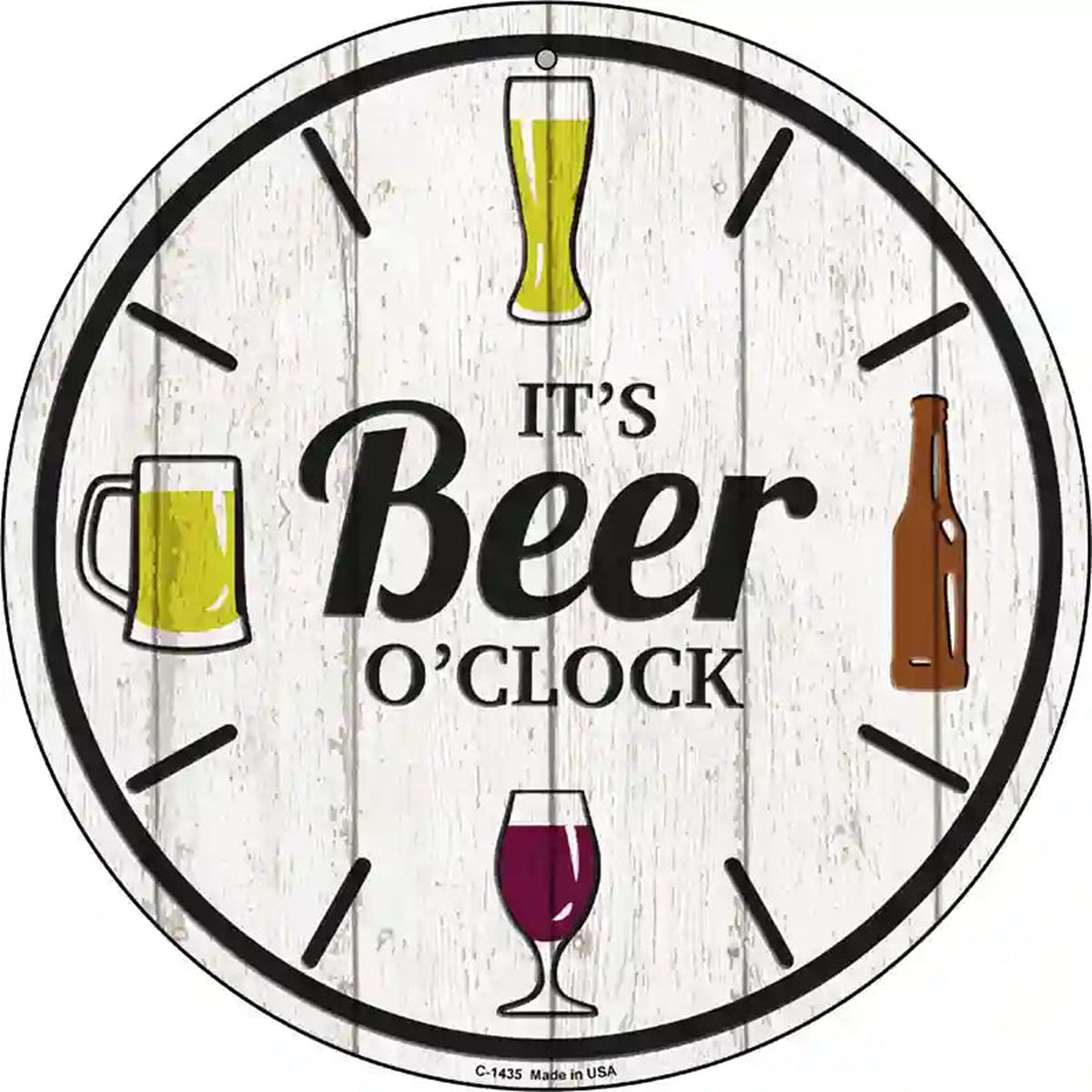 Beer Oclock Novelty Metal Circular Sign