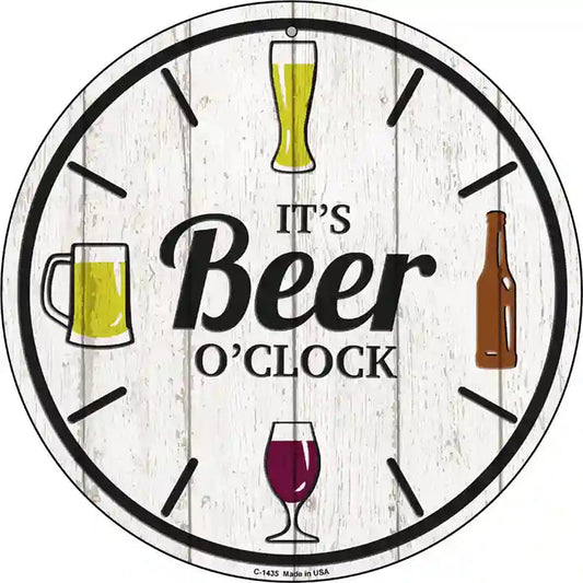 Beer Oclock Novelty Metal Circular Sign