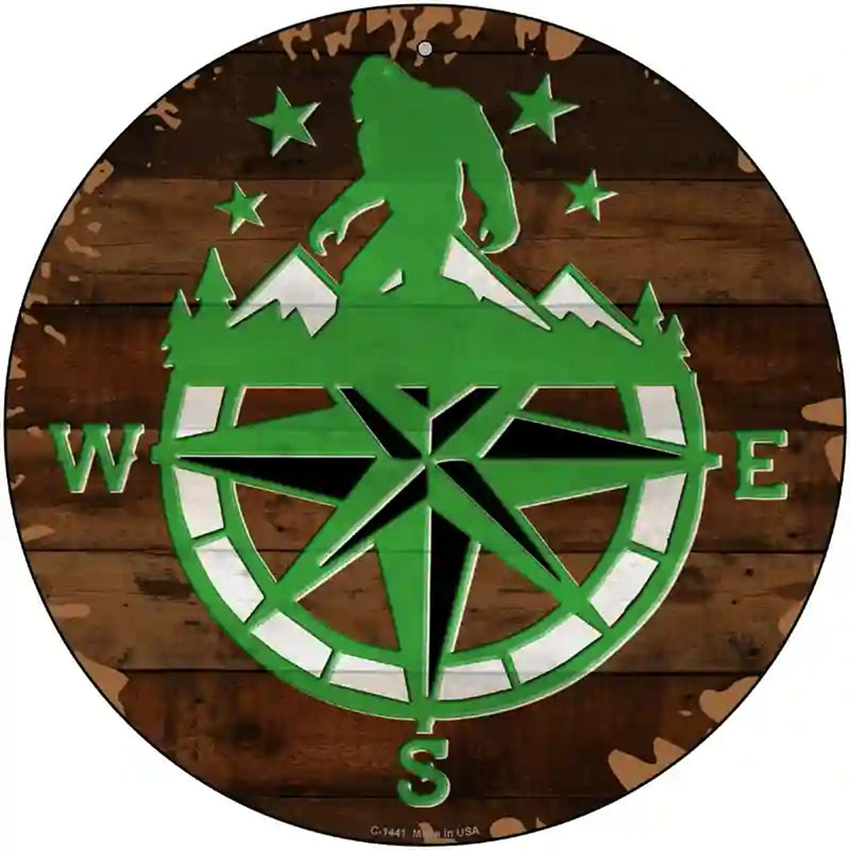 Sasquatch Compass Novelty Metal Circular Sign