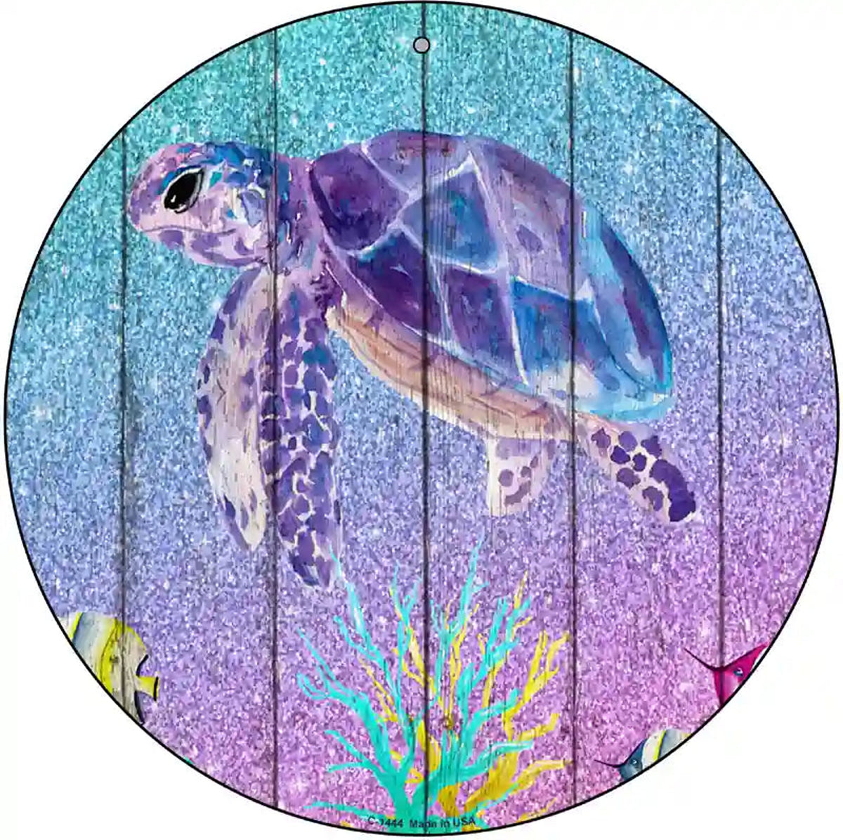Colorful Sea Turtle Novelty Metal Circular Sign