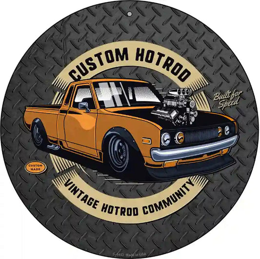 Custom Orange Hotrod Novelty Metal Circular Sign