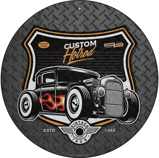 Custom Flame Hotrod Novelty Metal Circular Sign