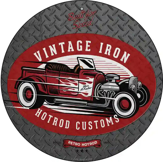 Vintage Iron Red Novelty Metal Circular Sign