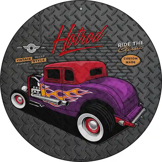 Purple Flame Hotrod Novelty Metal Circular Sign