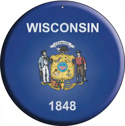 Wisconsin State Flag Metal Circular Sign