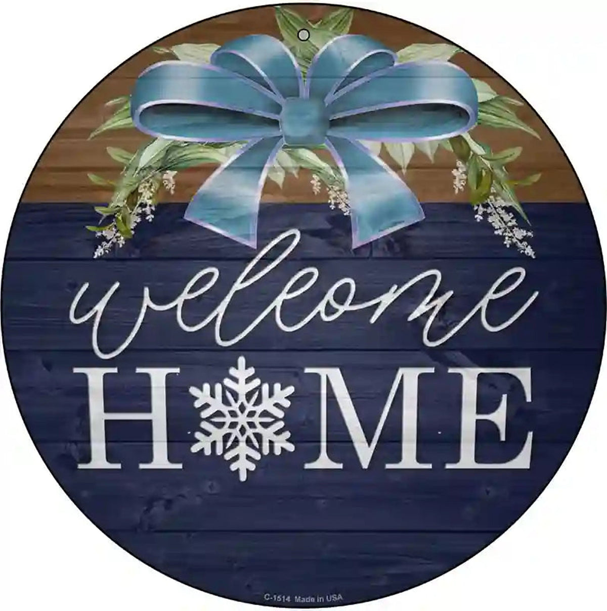 Welcome Home Snowflake Novelty Metal Circle Sign