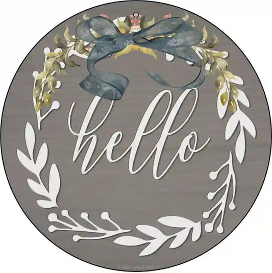 Hello Wreath Novelty Metal Circle Sign
