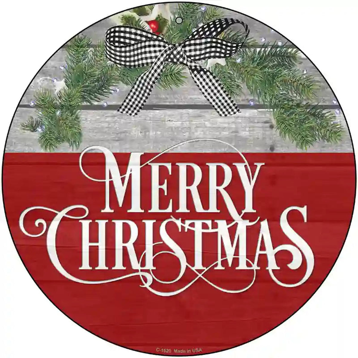 Merry Christmas Wreath Novelty Metal Circle Sign