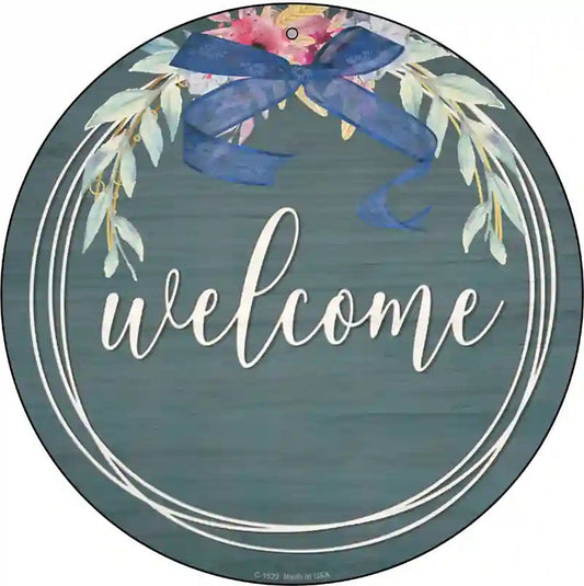 Welcome Wreath Novelty Metal Circle Sign