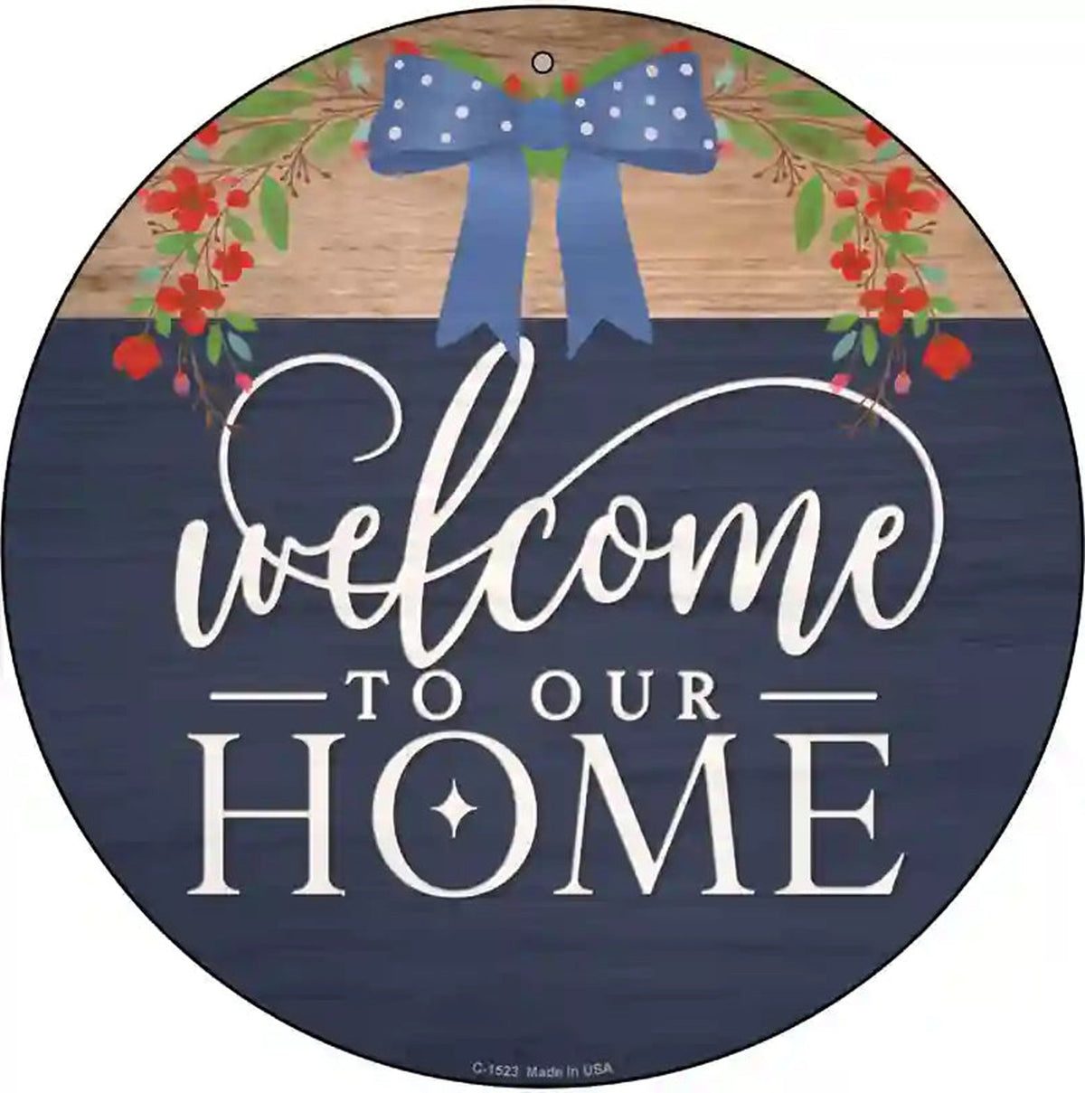 Our Home Bow Novelty Metal Circle Sign