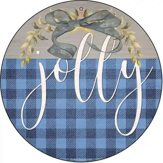 Jolly Blue Plaid Novelty Metal Circle Sign