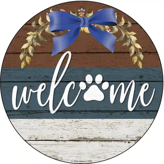 Welcome Paw Wreath Novelty Metal Circle Sign