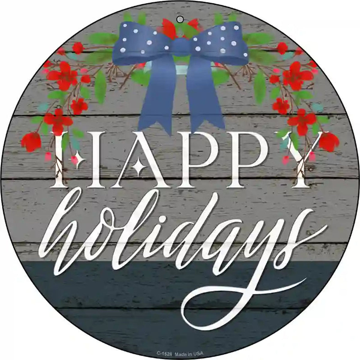Happy Holidays Bow Novelty Metal Circle Sign