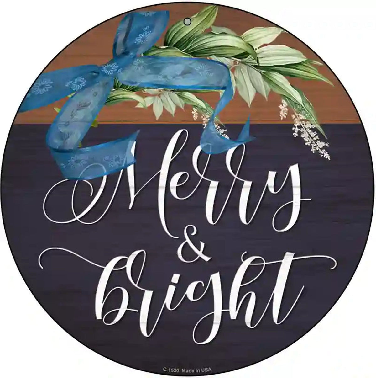 Merry And Bright Bow Wreath Novelty Metal Circle Sign