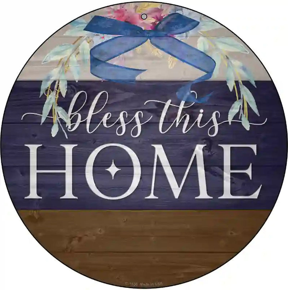Bless This Home Bow Wreath Novelty Metal Circle Sign