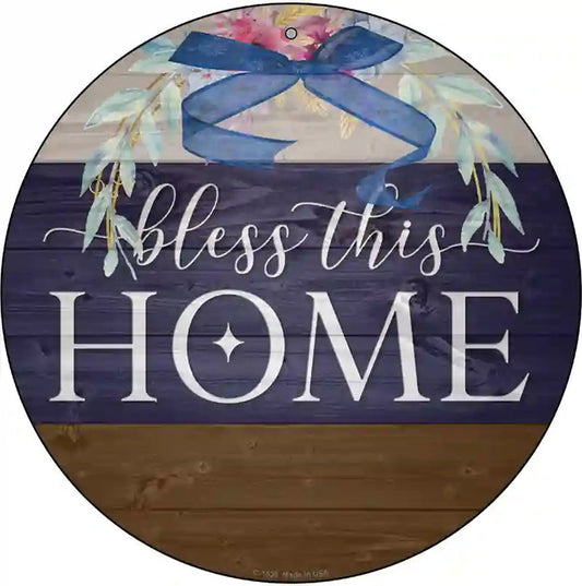 Bless This Home Bow Wreath Novelty Metal Circle Sign