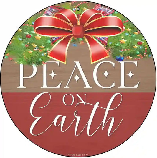 Peace On Earth Bow Wreath Novelty Metal Circle Sign