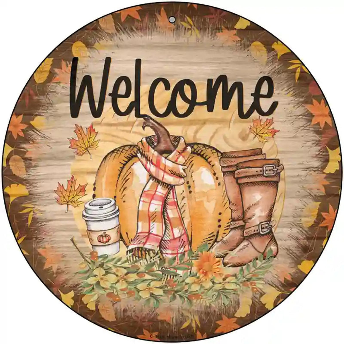 Welcome Pumpkin Novelty Metal Circle Sign